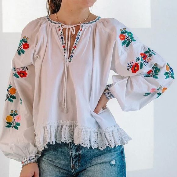 Love The Label Tops - Anthropologie Love The Label Paige embroidered top blouse white size S